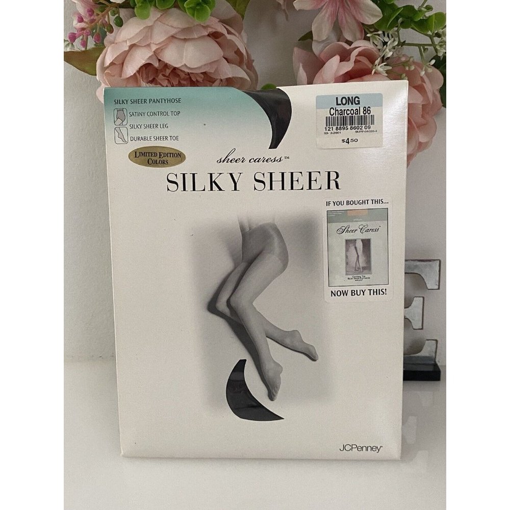 JcPenney Lot of 2 Sheer Caress Silky Sheer Long Charcoal 86 New Control Top Vtg - Picture 5 of 16